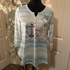 Coral Bay Ladies Petite Top Tropical Design Size PM